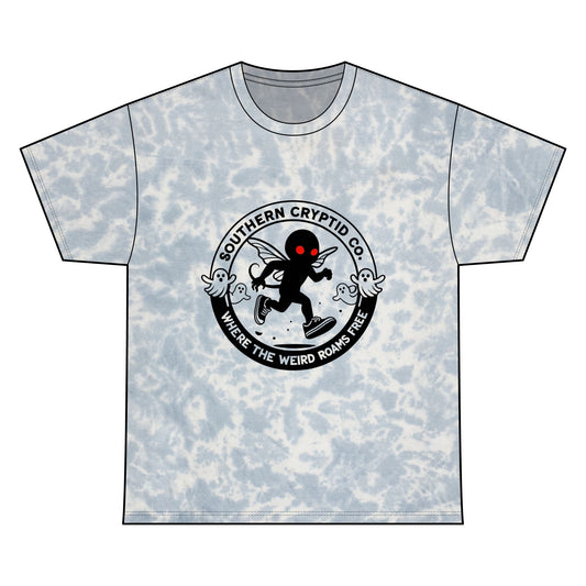 Powder clouds tie-dye t-shirt from Southern Cryptid Co., vibrant festival tee 