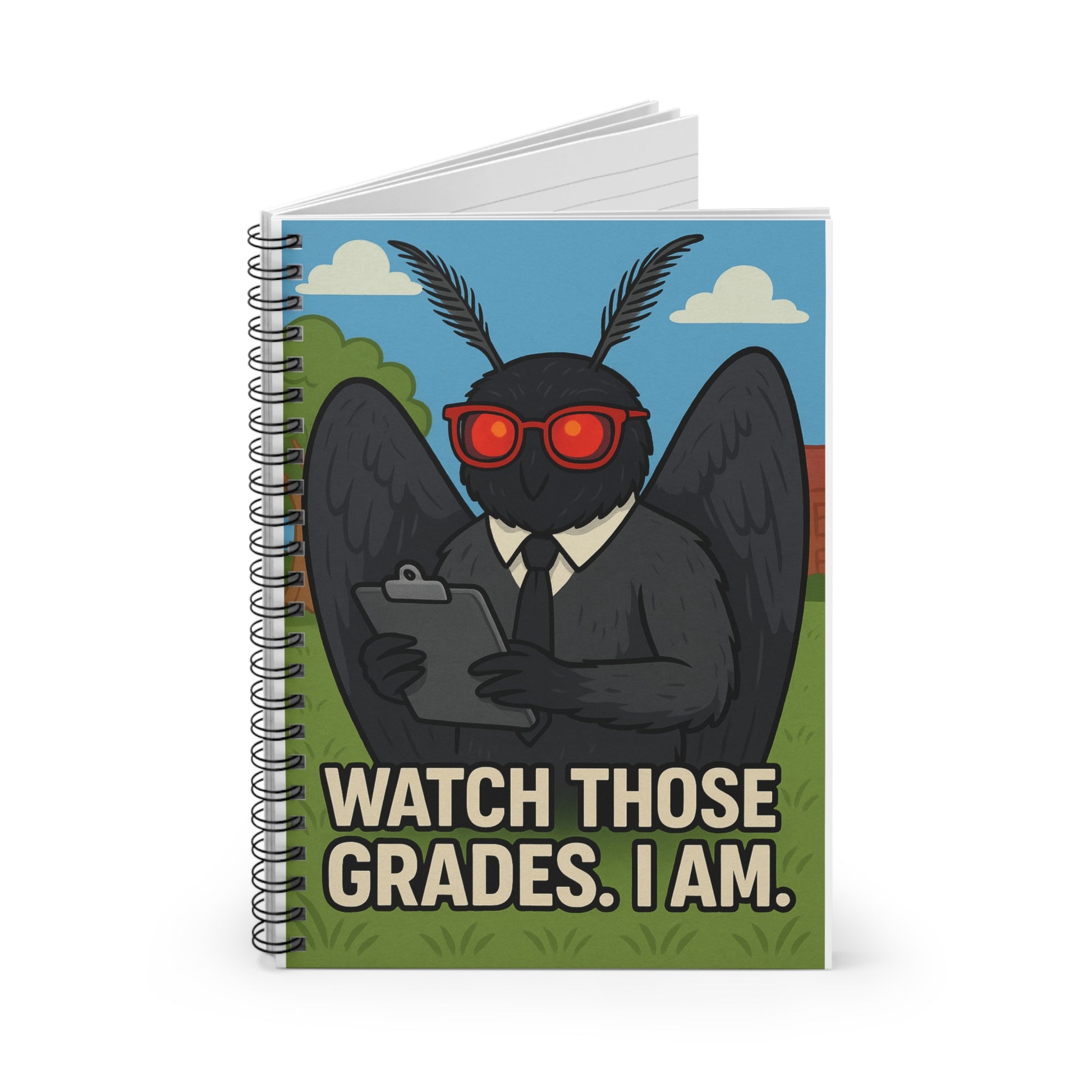 Professor Mothman spiral notebook, 6x8 journal with cryptid design – Southern Cryptid Co.