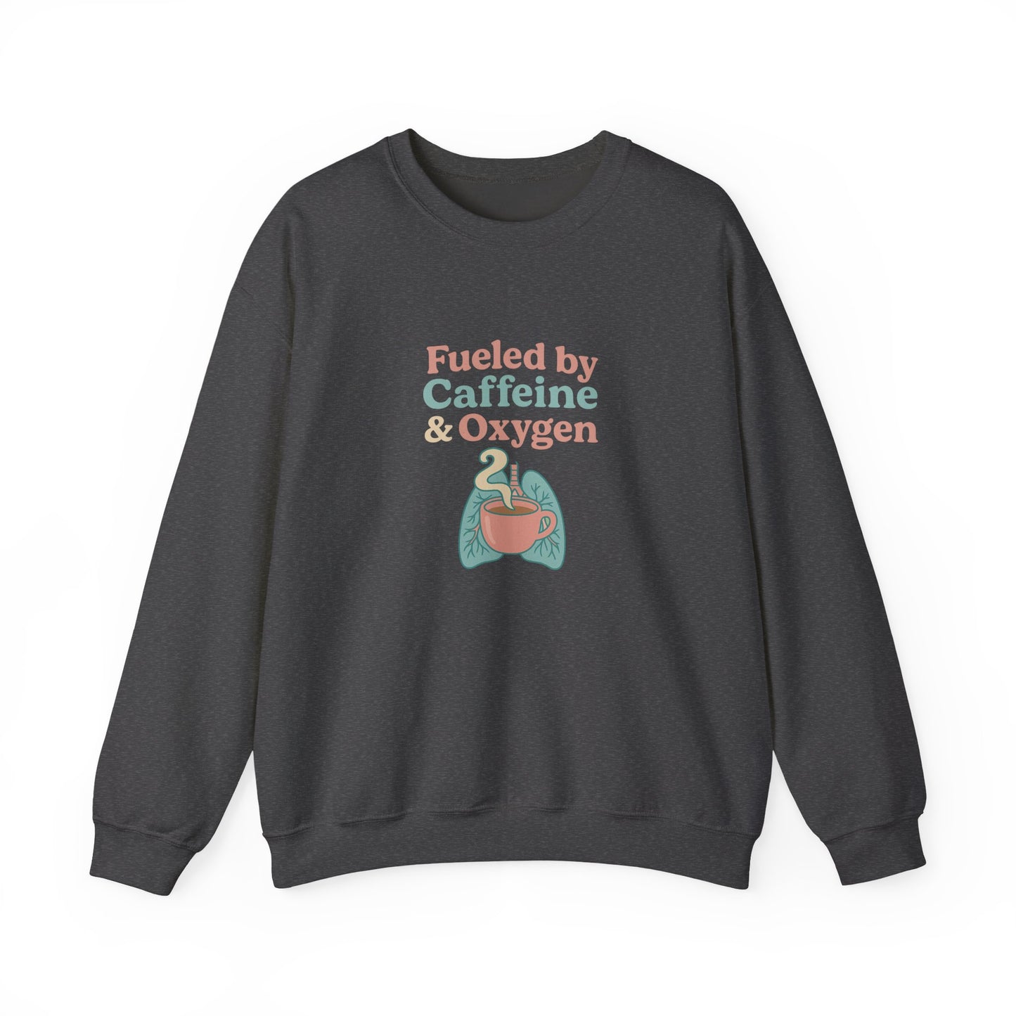 Retro Fueled by Caffeine & Oxygen crewneck sweatshirt with lungs and coffee mug design – Southern Cryptid Co.