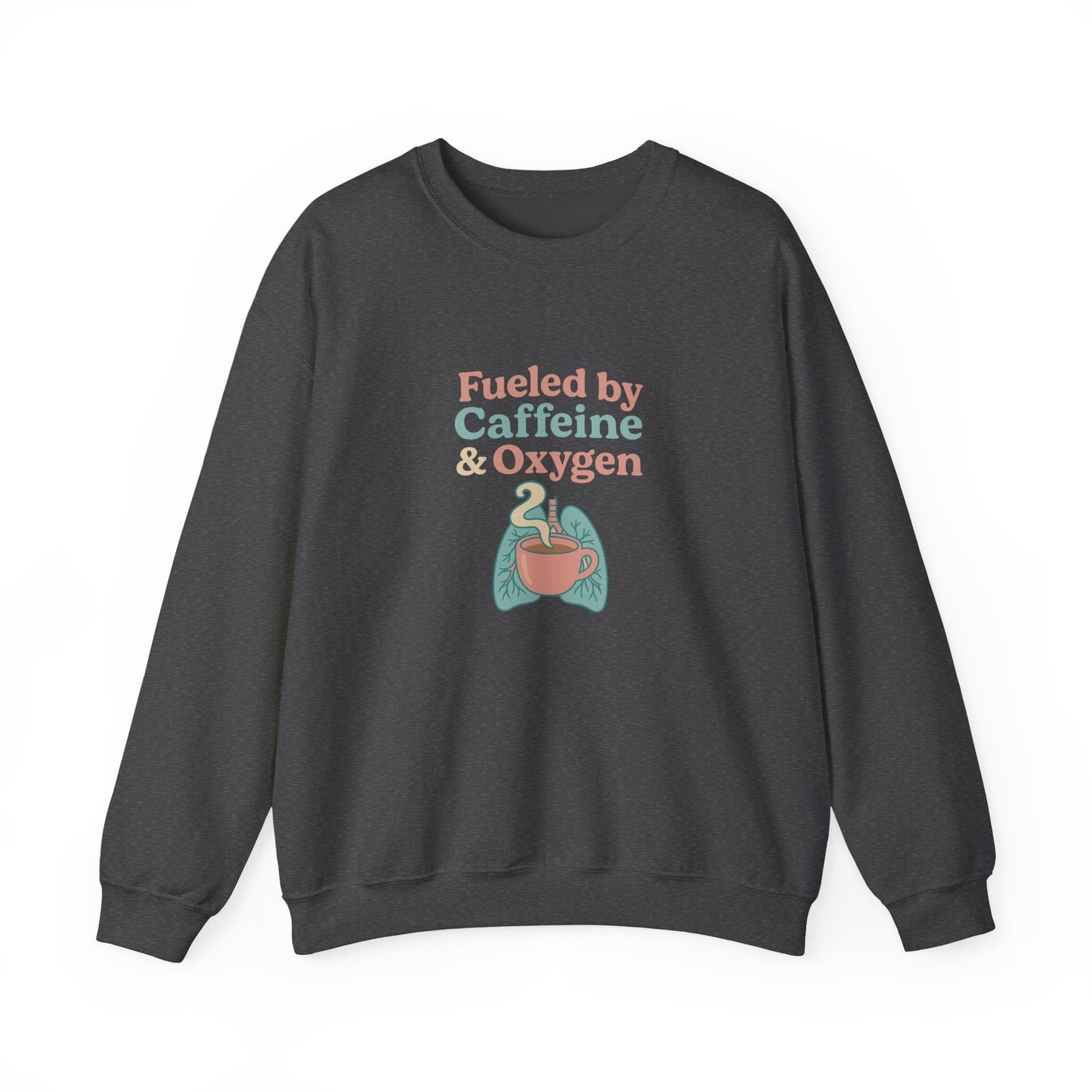 Retro Fueled by Caffeine & Oxygen crewneck sweatshirt with lungs and coffee mug design – Southern Cryptid Co.