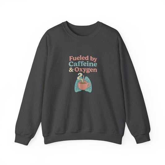Retro Fueled by Caffeine & Oxygen crewneck sweatshirt with lungs and coffee mug design – Southern Cryptid Co.