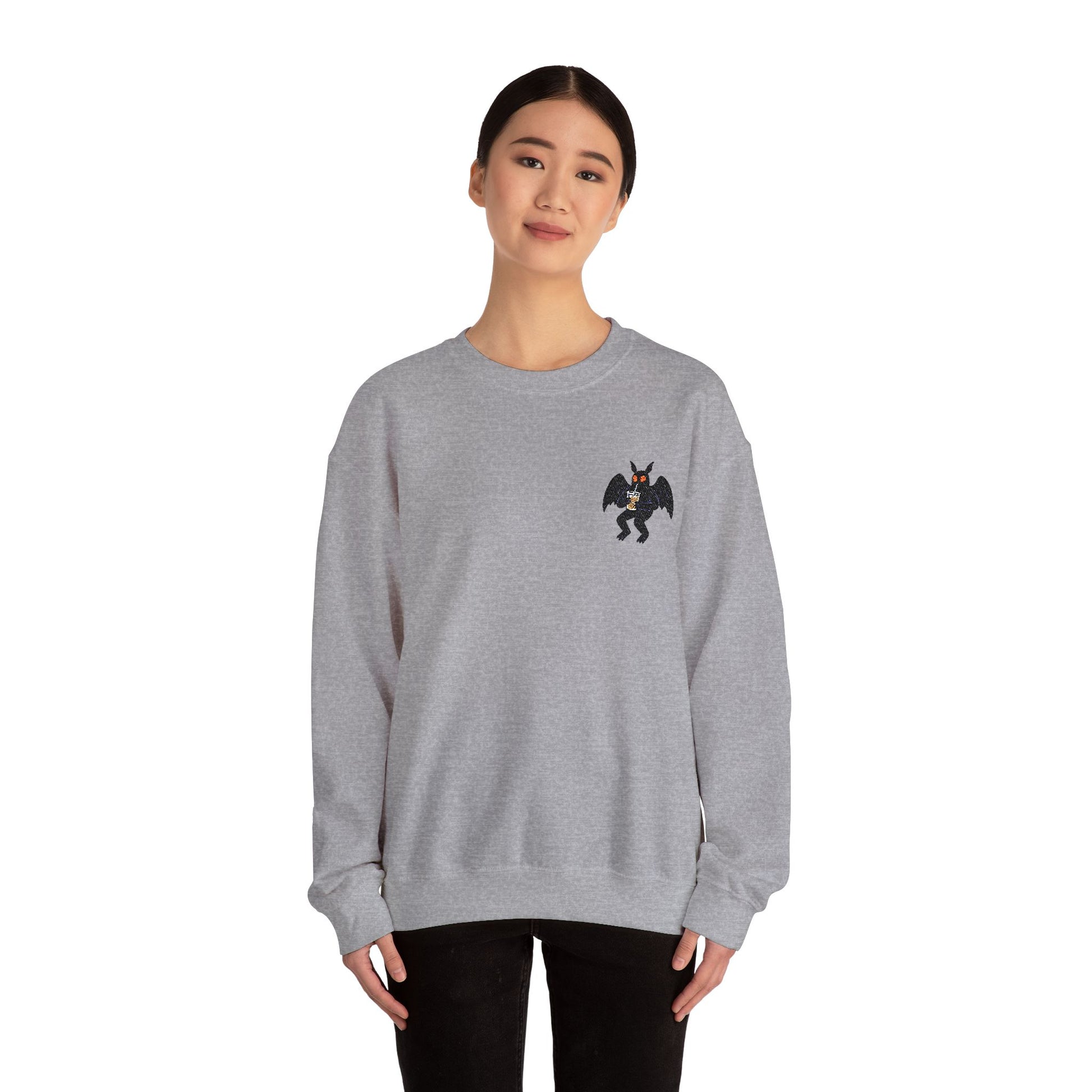 Mothman embroidered crewneck sweatshirt, cryptid creature design on chest – Southern Cryptid Co.