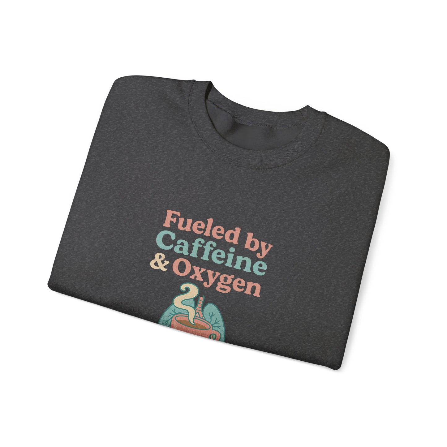 Retro Fueled by Caffeine & Oxygen crewneck sweatshirt with lungs and coffee mug design – Southern Cryptid Co.