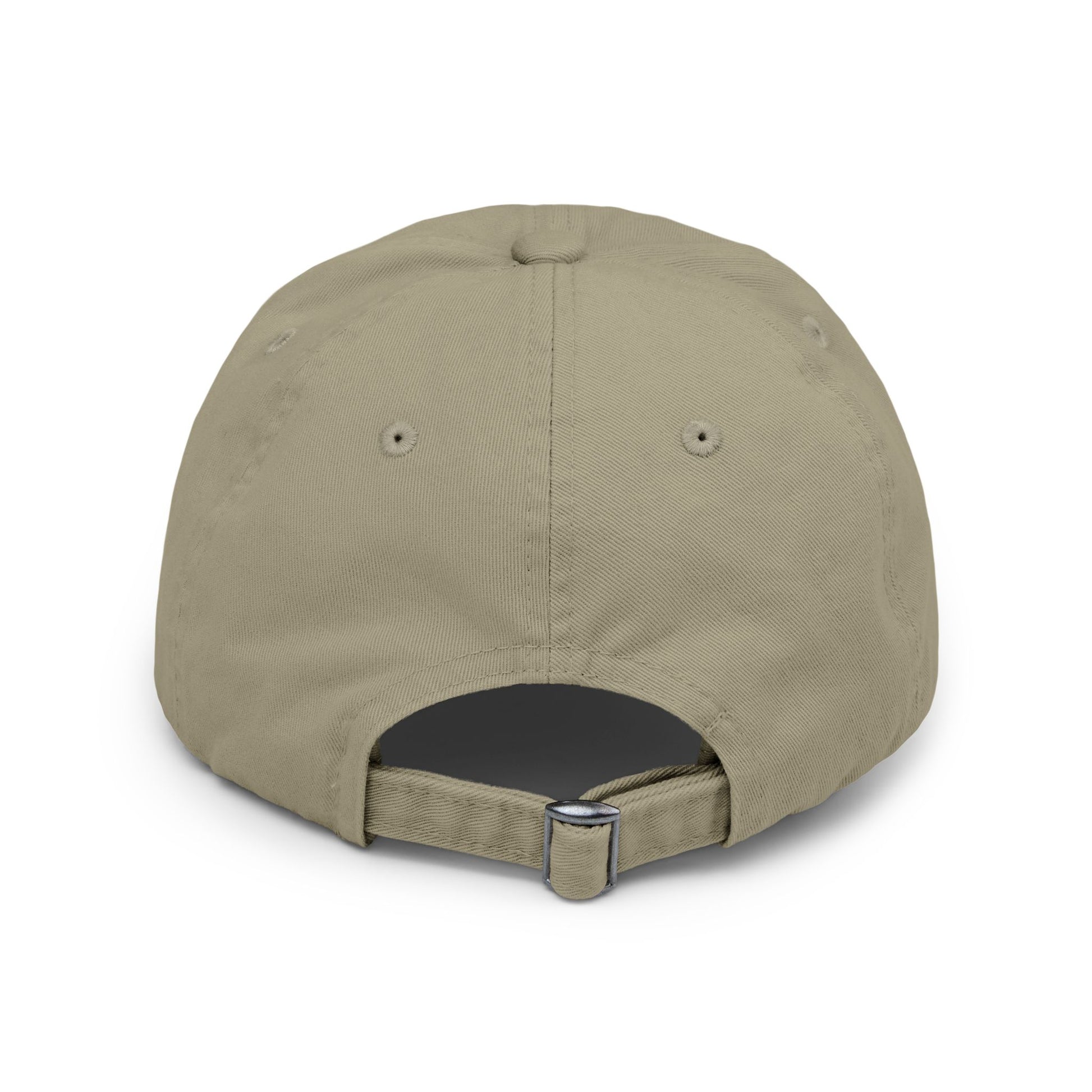 Distressed dad hat with Southern Cryptid Co. logo featuring Mothman holding a pint of beer.