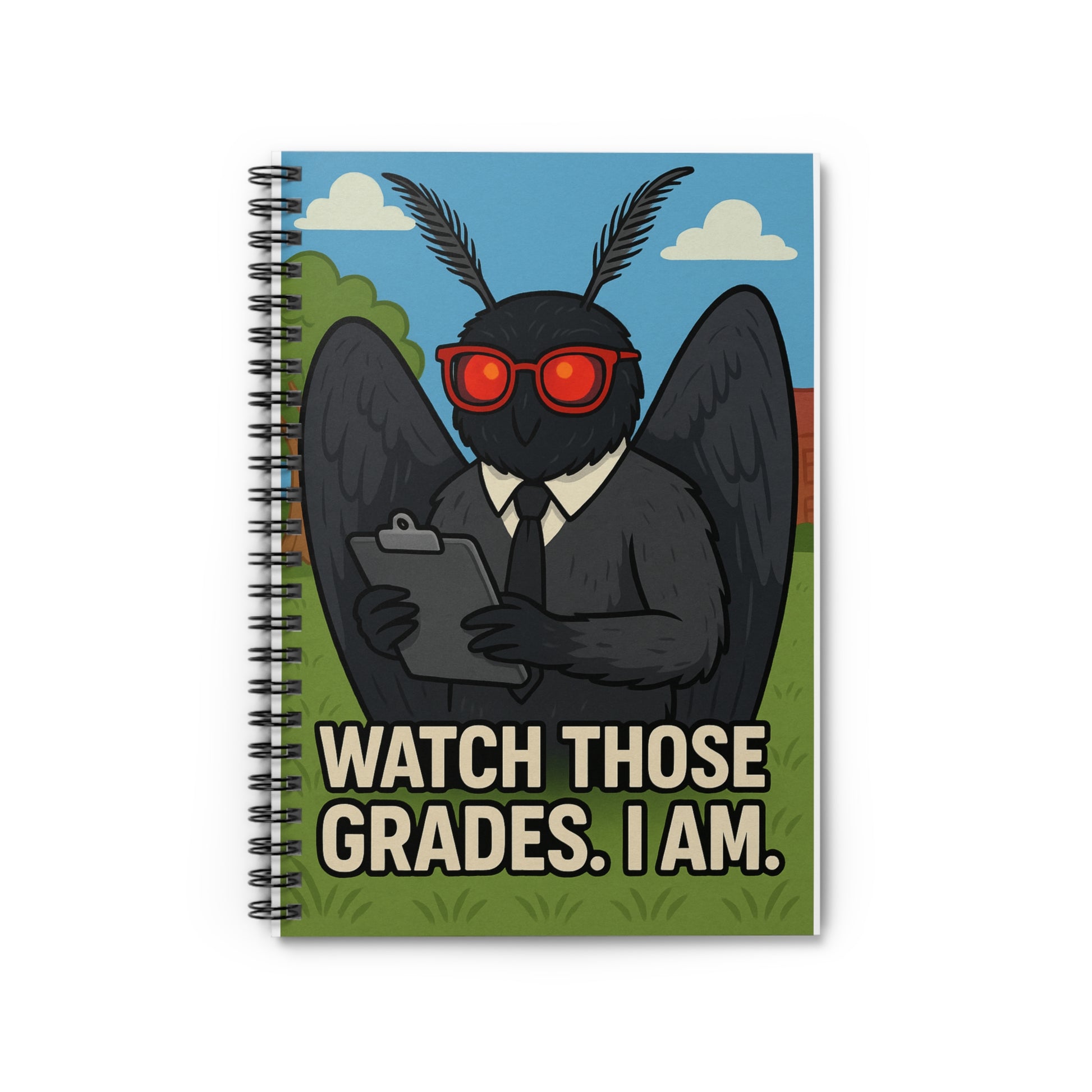Professor Mothman spiral notebook, 6x8 journal with cryptid design – Southern Cryptid Co.
