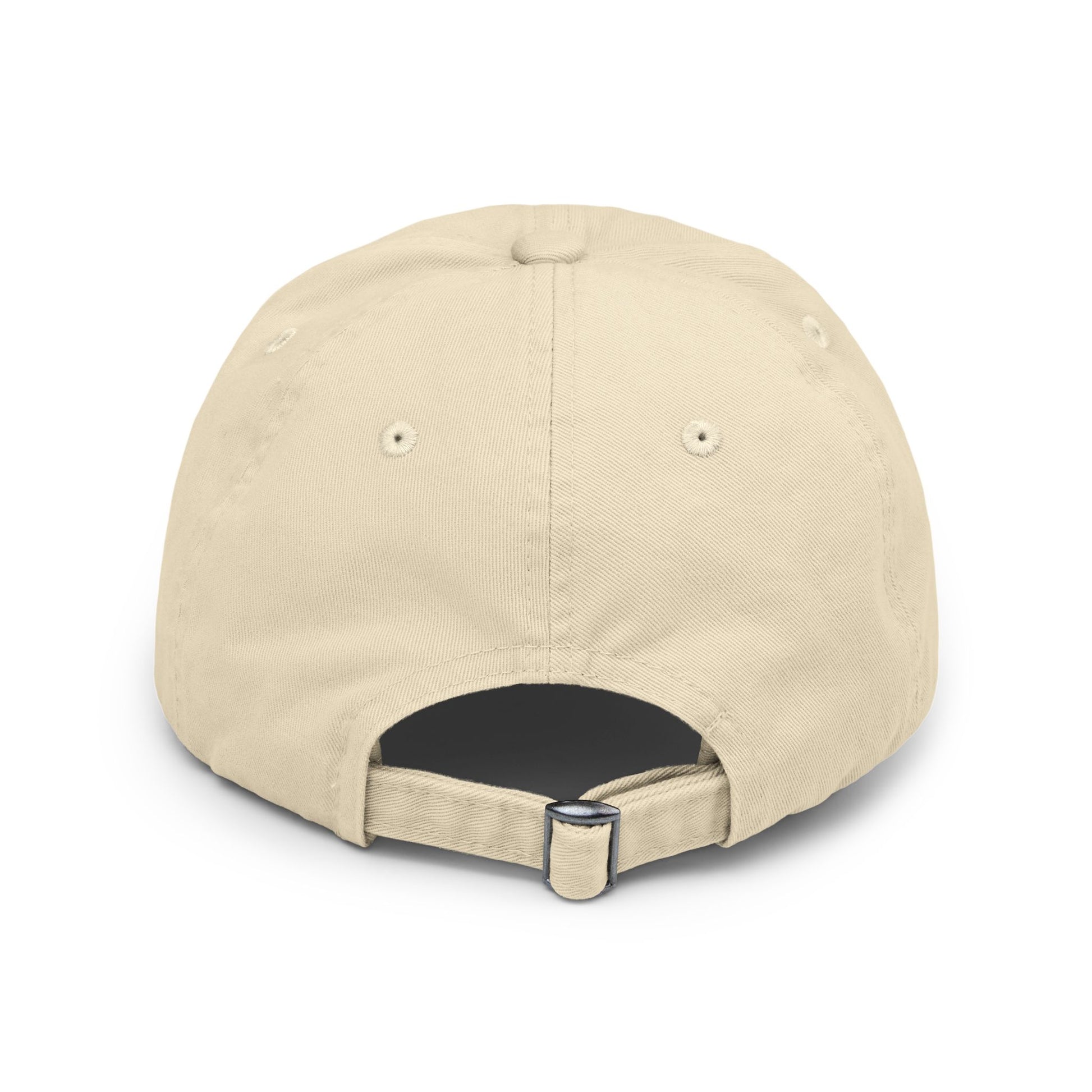 Distressed dad hat with Southern Cryptid Co. logo featuring Mothman holding a pint of beer.