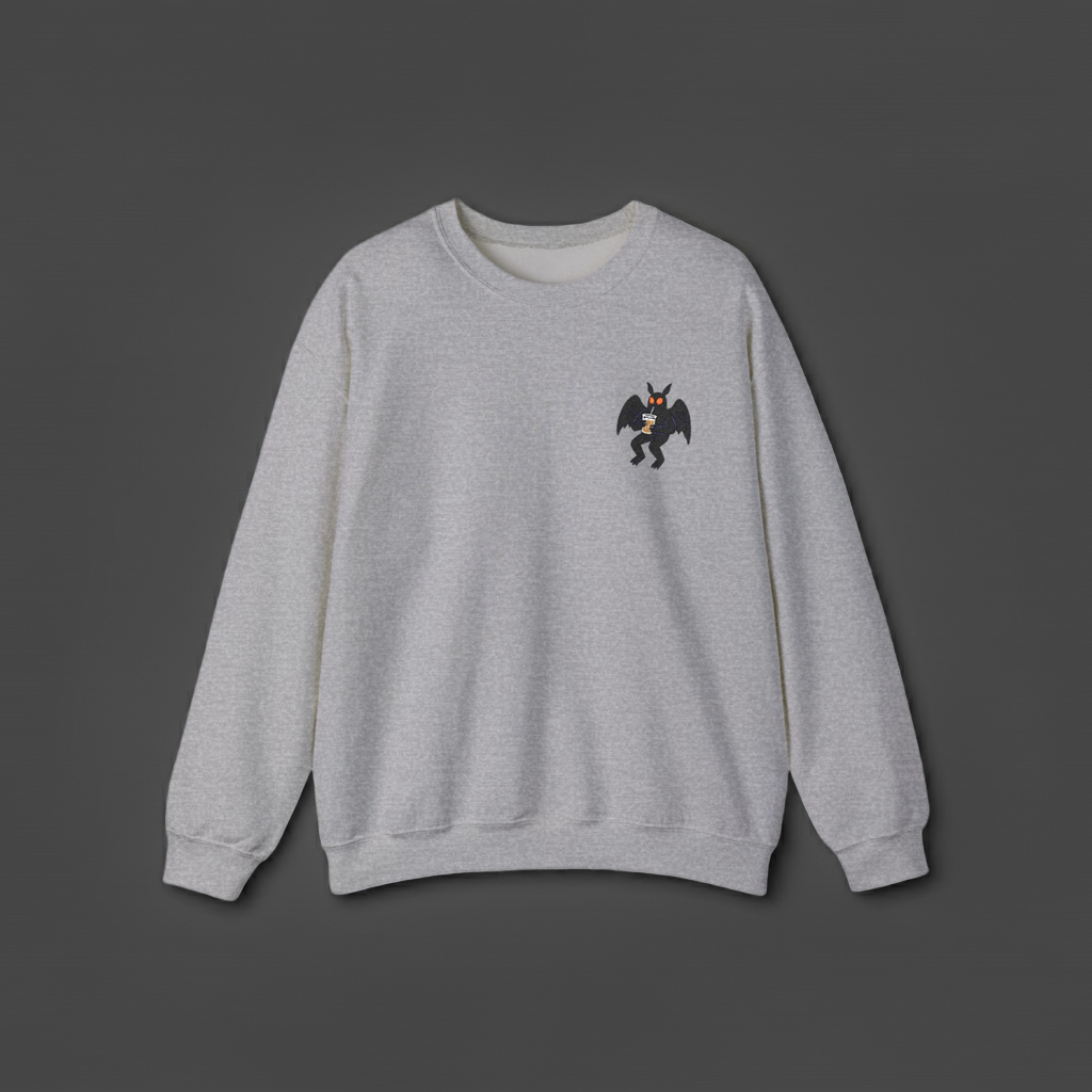 Mothman embroidered crewneck sweatshirt, cryptid creature design on chest – Southern Cryptid Co.